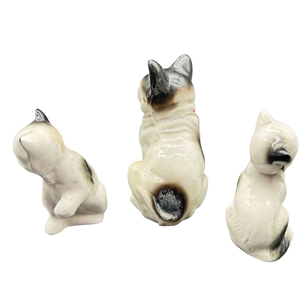 Vintage Ceramic Cat Figurines Trio With Black & White Spots Hand-Painted japan - Picture 2 of 5